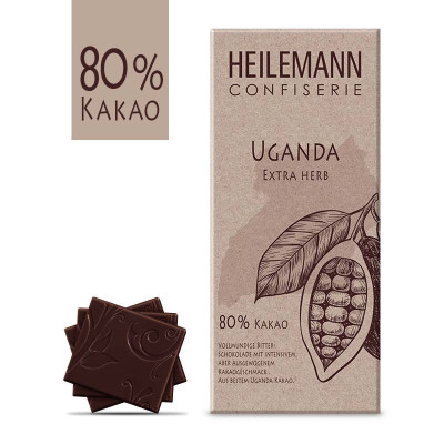 Heilemann Ursprungs-Schokolade Uganda 80 % Extra herb, 80 g