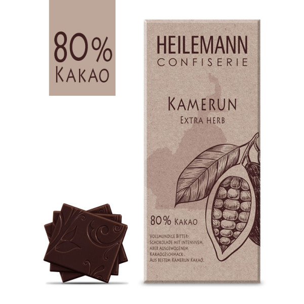 Heilemann Ursprungs-Schokolade Kamerun 80 % Extra herb, 80 g
